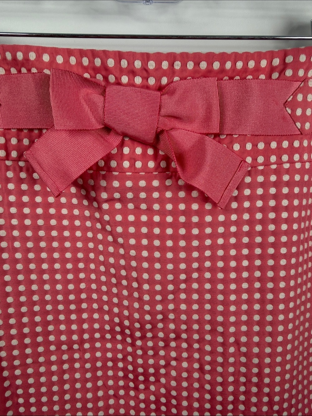 LOFT Pink Polka Dot Bow Waist Pencil Skirt Cotton Blend Size 6 - Picture 5 of 8